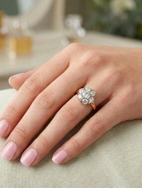 18KGE Gold Plated CZ Flower Cluster Ring size 9